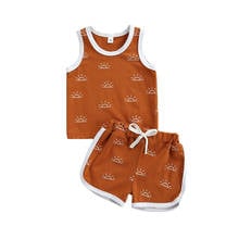 2Pcs Toddler Baby Summer Outfits, Cute Sun Print Sleeveless Tops + Short Pants Set 2024 - buy cheap