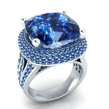 Anillo de color plateado, joyería fina de marca, piedras de gemas azules y ópalo, piedra de nacimiento, novia, Princesa, anillo de compromiso extraño para boda 2024 - compra barato