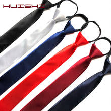 HUISHI Pre-tied Zipper Tie Neck Mens Skinny 5cm Zipper Neckties Red Black Blue Solid Color Slim Narrow Entertainment Party 2024 - купить недорого