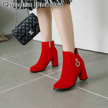 Botas de moda vermelho novo inverno tornozelo botas femininas grossas saltos altos sapatos de dedo do pé redondo casual escritório feminino senhoras sapatos corte tamanho grande 2024 - compre barato