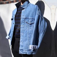 Wholesale 2021 Cowboy Denim loose jacket streetwear men\'s fat drop shoulder jacket denim clothing autumn winter Harajuku Coat 2024 - buy cheap