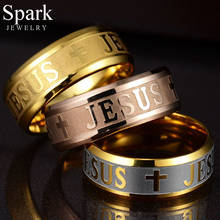 Spark-anel de titânio católico de 8mm, aço inoxidável, para homens, cruz de jesus, letras da bíblia, anel de casamento, mulheres, nunca desbota, joia 2024 - compre barato