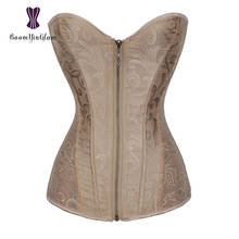 Steel Boned Corset  Overbust Korset Beige Jacquard Floral Bustier Front Zipper Gorset 2024 - buy cheap