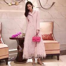 Winter fashion thicker warm wool blends coat diamond beading cashmere coat female feather stitching slim wool outerwear F2345 2024 - buy cheap