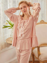 Conjunto de pijama de algodón para mujer, ropa de dormir de otoño, color rosa y blanco 2024 - compra barato