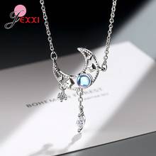 Elegant Hollow Moon Zircon Tassel Pendant Necklace 925 Sterling Silver Colorful Moonstone Collar for Women Girl Gift 2024 - buy cheap