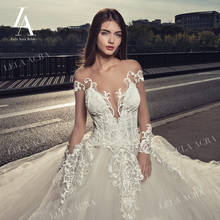 Роскошное Свадебное платье с аппликацией из бисера, милое бальное платье принцессы с длинным рукавом и шлейфом, LelaAcra JK08, Vestido de Noiva 2024 - купить недорого