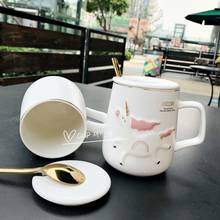 Cute Cartoon Unicorn Ceramic Water Cup With Gold Spoon Hot Sale White Coffee Mugs Beautiful Girl's Gift Free Shipping 2024 - buy cheap