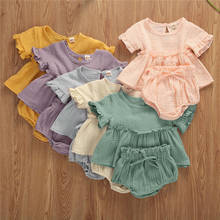 PUDCOCO Newborn Baby Girl Clothes Cotton Linen Ruffle Sleeve Tops T-shirt Harem Shorts Pants Outfits 0-24M 2024 - buy cheap