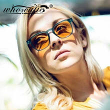 WHO CUTIE Retro Square Yellow Sunglasses Women Men 2020 Brand Vintage Blue Frame Flat Top Design Sun Glasses 90S Sunnies S394 2024 - buy cheap