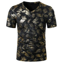 Camiseta con estampado de bronce dorado para hombre, camisa de manga corta ajustada con cuello en V, ropa de calle para club nocturno, 2022 2024 - compra barato