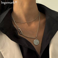 Multicamada 2021 collier corrente colares disco de aço inoxidável cor prata pingente colar para a tendência feminina colar de jóias 2024 - compre barato