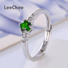 Кольцо LeeChee 100% натуральный хром из диопсида, для девочек, светло-роскошное, чистый зеленый драгоценный камень 4 мм, круглое, Настоящее серебро 925 пробы 2024 - купить недорого