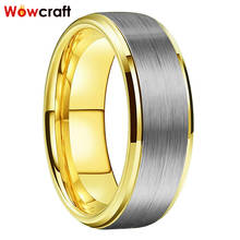 8mm Mens Womens Tungsten Rings Gold Wedding Band Brushed Comfort Fit with Beveled Stepped Edges 2024 - buy cheap