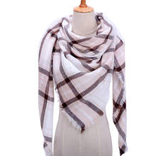 2020 cachecol feminino xadrez de inverno, cachecol de cashmere, bandana feminina, cachecol quente de malha triangular, foulard feminino, envoltório 2024 - compre barato