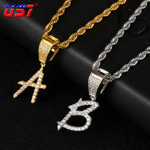 US7 A-Z Small Single Letters Pendant Iced out Cubic Zircon Name Charm Pendant with Rope Chain For Men&Women Hip Hop Jewelry Gift 2024 - buy cheap