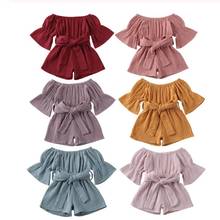 Newborn Baby Girl Off shoulder Ruffles Jumpsuit Toddler Waist Bandage Jumpsuits Playsuit Clothing 2024 - buy cheap