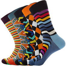 Модные мужские носки в стиле Харадзюку 2020, забавные хлопковые носки с разноцветным геометрическим принтом в полоску на осень и зиму, мужские короткие носки 2024 - купить недорого