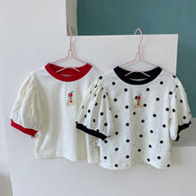 Camiseta bordada estilo coreano, camiseta para meninas bebês e bebês, manga bufante, lindas, 2021 2024 - compre barato