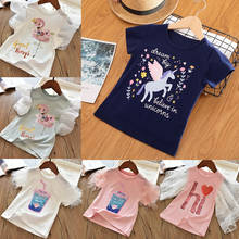 3 4 5 6 7 8 Years Baby Girls T-shirt Summer Kids  Unicorn Cotton Tees   Children Short Sleeve Unicornio Top Birthday Party Cloth 2024 - buy cheap