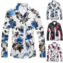 Hawaiian Shirts for Men Plus Size Shirts Men Dress Flower Print  Shirt Turn Down Collar Long Sleeve Shirts Men Male Tops Camisa 2024 - buy cheap