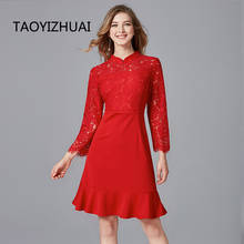 Taoyizhuai vestido de renda feminino, estilo casual outono vestido três quartos manga flare tamanho sereia acima do joelho moda 2024 - compre barato