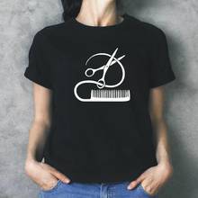 Camiseta de barbeiro estilista, feminina, casual, manga curta, plus size 2024 - compre barato
