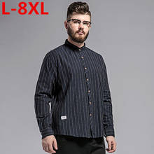 Camisas informales de algodón y lino para hombre, ropa holgada de manga larga, Color gris, talla grande 8XL, 7XL, 6XL, Primavera 2024 - compra barato