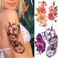 Tatuajes temporales de lirio de acuarela para mujeres y hombres, pegatina de tatuaje falso de peonía Rosa realista, tatuaje impermeable, flor de ciruelo 2024 - compra barato