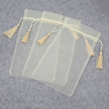 Bolsas de Organza beige para 20 piezas, bolsita de hilo de gasa con borlas de 6x12, 10x15, 15x28cm 2024 - compra barato