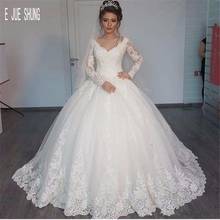 E JUE SHUNG Gorgeous Ball Gown Wedding Dresses Turkey V Neck Long Sleeves Lace Appliques Wedding Gowns Lace Up robe de mariage 2024 - buy cheap