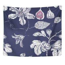 Tree Pink Tropical with Garden Dates and Flowers on Indigo in White Quince Abstract Tapestry Home Decor Wall Hanging for Living 2024 - купить недорого