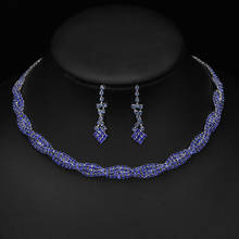 Nova moda azul real cristal twisty conjuntos de jóias de casamento para as mulheres strass gargantilha colar brincos conjuntos de jóias de noiva 2024 - compre barato