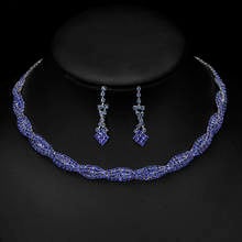 Nova moda azul real cristal twisty conjuntos de jóias de casamento para as mulheres strass gargantilha colar brincos conjuntos de jóias de noiva 2024 - compre barato