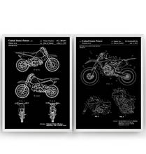 Bicicleta da sujeira do vintage conjunto de 2 patentes scrambler motocross blueprint cartaz pintura em tela decoração da parede estar em casa arte 2024 - compre barato