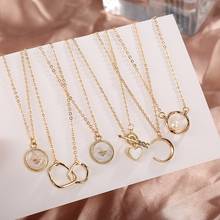 Minimalism Simple Gold Color Double Circle Pendant Necklace For Women Girls Geometric Moon Heart Pendants Clavicle Necklace Gift 2024 - buy cheap