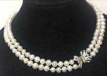 2 Rows 7~8mm South sea White Pearl Necklace 17"~18" 2024 - buy cheap