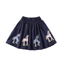Unicórnio bordado algodão mini saias meninas roupas 2 a 8 anos saia plissada meninas saias coreanas malha casual azul marinho 2024 - compre barato