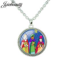 JOINBEAUTY Three Wise Man Kings Long Chain Round Glass Pendant   Plated Necklaces Man Women Charms Jewelry Accessories TK10 2024 - buy cheap