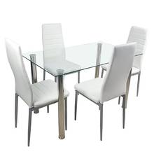 Juego de mesa de comedor de acero inoxidable amd, cristal templado, transparente y blanco cremoso, 4 sillas, 110cm 2024 - compra barato