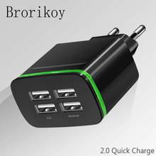 Brorikoy 4 порта USB настенное зарядное устройство адаптер Быстрая зарядка для iPhone Samsung Huawei Micro Type-C кабель умные зарядные устройства штепсельная вилка ЕС 2024 - купить недорого