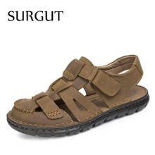 SURGUT Comfortable Handmade Men Sandals Genuine Leather Soft Summer Male Shoes Retro Sewing Casual Beach Footwear Shoes for Men 2024 - buy cheap