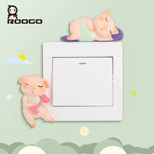 Roogo-pegatinas 3D para interruptor de pared, decoraciones para el hogar, animales bonitos, pequeño cerdo, sala de estar, habitación de niños, accesorios de dibujos animados 2024 - compra barato