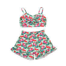 Summer Casual Fashion Kid Baby Girls Clothes Sets Flamingo Print Sleeveless Tank Tops Shorts 2PCS Outfit Sets 2024 - buy cheap