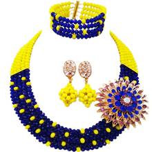 classic opaque yellow and royal blue crystal bead african necklace set nigerian beads jewelry set 2024 - buy cheap