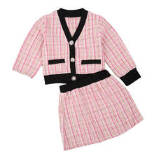 OPPERIAYA Toddler Kids Baby Girls Pink Plaid Coat Tops Mini Skirts Formal Party Pageant Outfits 2PCS Autumn lovely Clothes Set 2024 - buy cheap