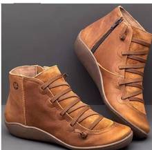 Botas Retro De piel auténtica para Mujer, Botines De tacón plano con correa trenzada, para Otoño e Invierno 2024 - compra barato