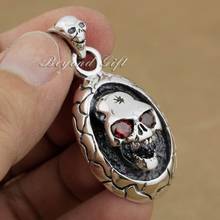 LINSION 925 Sterling Silver Red CZ Stone Skull Mens Pendant Biker Jewelry 9R005 2024 - buy cheap