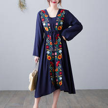 2022 New Arrival Long Sleeve Fashion Spring Dress Cotton Linen Embroidery Floral Vintage Loose Women Dress Travel Casual Dress 2024 - buy cheap