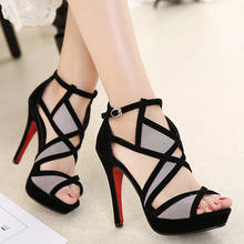 2021 European Station Sandals Flock Buckle Strap Color matching Hollow Thin Heels 11CM Women Shoes 2024 - buy cheap